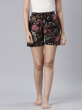 Load image into Gallery viewer, Go Colors Black Woven Viscose Printed Lounge Shorts
