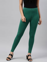 Load image into Gallery viewer, Go Colors Bottle Green Cotton Stretch Ankle Length Leggings
