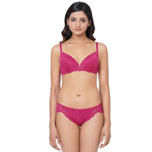 Load image into Gallery viewer, Wacoal Plush Desire Padded Wired 3/4th Cup Bridal Wear Medium coverage Lace Push Up Bra - Pink IAB090
