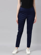 Load image into Gallery viewer, Go Colors Navy Woven Cotton Stretch Treggings
