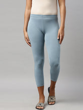 Load image into Gallery viewer, Go Colors Dusty Blue Cotton Stretch Cropped Leggings
