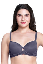 Load image into Gallery viewer, Amante Strappy Bliss Solid Padded wired Lace Bra - Graystone 88201

