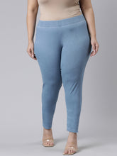 Load image into Gallery viewer, Go Colors Light Blue Cotton Poly Stretch Denim Leggings
