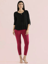 Load image into Gallery viewer, Go Colors Dark Fuchsia Cotton Stretch Cropped Leggings
