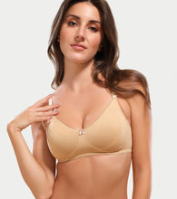 Load image into Gallery viewer, Enamor Comfort Shaper with Plush Side Shaper Panel Women's Cotton Everyday T-Shirt Bra - Detachable Straps, Non Padded, Wirefree, High Coverage - A055 (Skin)
