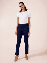 Load image into Gallery viewer, Go Colors Navy Linen Pencil Pant
