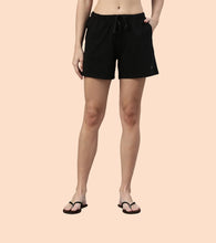 Load image into Gallery viewer, Enamor Drawstring Mid Thigh Length Mid Rise Basic Shorts - Relaxed Fit, Super Soft Cotton - E062 (Jet Black)
