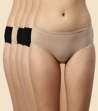 Load image into Gallery viewer, Enamor CH03 Chic Cotton, All Day Comfort, Mid Waist Hipster Panty for Women - Naturally Breathable, Antimicrobial with Stain release, Inner Elastic, Full Coverage -  Pack of 5 (Jet Black / Nude)
