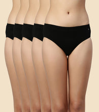 Load image into Gallery viewer, Enamor CH03 Chic Cotton, All Day Comfort, Mid Waist Hipster Panty for Women - Naturally Breathable, Antimicrobial with Stain release, Inner Elastic, Full Coverage -  Pack of 5 (Jet Black)
