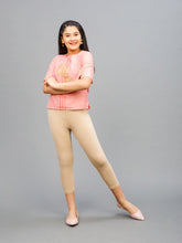 Load image into Gallery viewer, Go Colors Beige Cotton Stretch  Cropped Leggings
