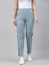 Load image into Gallery viewer, Go Colors Dusty Blue Cotton Stretch Side Stripes Track Pant
