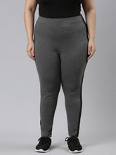 Load image into Gallery viewer, Go Colors Antra Melanges Cotton Stretch Side Stripes Active Leggings
