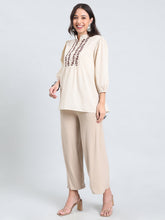 Load image into Gallery viewer, Go Colors Dark Beige Viscose Knit Palazzo

