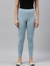 Load image into Gallery viewer, Go Colors Dusty Blue Cotton Stretch Ankle Length Leggings
