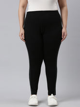 Load image into Gallery viewer, Go Colors Black Cotton Stretch Side Stripes Active Leggings
