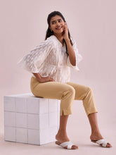 Load image into Gallery viewer, Go Colors Light Gold Poly Modal Cropped Metallic Pants
