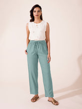 Load image into Gallery viewer, Go Colors Ocean Green Woven Viscose Casual Pants
