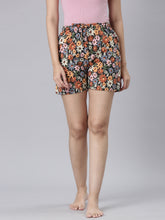 Load image into Gallery viewer, Go Colors Black Cotton Knit Printed Lounge Shorts
