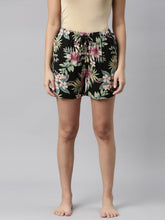 Load image into Gallery viewer, Go Colors Black Woven Viscose Printed Lounge Shorts
