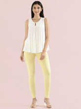 Load image into Gallery viewer, Go Colors Butter Yellow Cotton Stretch Ankle Length Leggings
