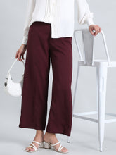 Load image into Gallery viewer, Go Colors Dark Wine Crepe Wide Trouser
