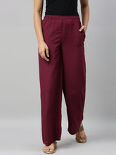 Load image into Gallery viewer, Go Colors Medium Violet Viscose Blend Linen Palazzos
