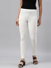 Load image into Gallery viewer, Go Colors Cream Cotton Stretch Ankle Length Leggings
