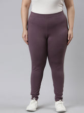 Load image into Gallery viewer, Go Colors Purple Cotton Stretch Side Stripes Active Leggings
