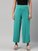 Load image into Gallery viewer, Go Colors Peacock Green Viscose Knit Palazzo
