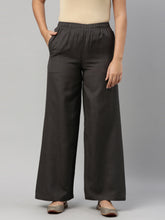 Load image into Gallery viewer, Go Colors Silver Grey Viscose Blend Linen Palazzos
