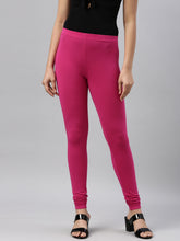 Load image into Gallery viewer, Go Colors Dark Rose Cotton Stretch Ankle Length Leggings
