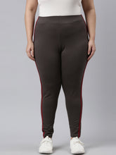 Load image into Gallery viewer, Go Colors Silver Grey Cotton Stretch Side Stripes Active Leggings
