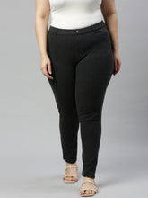 Load image into Gallery viewer, Go Colors Black Cotton Poly Stretch Stripes Printed Jeggings
