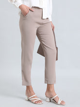 Load image into Gallery viewer, Go Colors Light Chocolate Crepe Tapered Trouser
