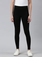 Load image into Gallery viewer, Go Colors Black Cotton Stretch Side Stripes Active Leggings
