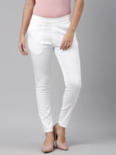 Load image into Gallery viewer, Go Colors White Woven Cotton Stretch Treggings
