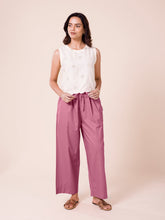 Load image into Gallery viewer, Go Colors Light Wine Cotton Wide Leg Pants
