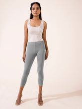Load image into Gallery viewer, Go Colors Ebony Grey Cotton Stretch Cropped Leggings
