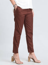 Load image into Gallery viewer, Go Colors Dark Brown Cotton Pencil Pant
