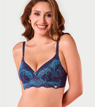 Load image into Gallery viewer, Enamor F193 Padded Wire-Free Medium Coverage Glam Scroll Plunge Bra - Aqua Swill
