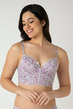Load image into Gallery viewer, Amante Femme Lace Padded Non-Wired Longline Bra - Thistle 06201
