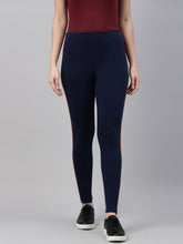 Load image into Gallery viewer, Go Colors Navy Cotton Stretch Side Stripes Active Leggings
