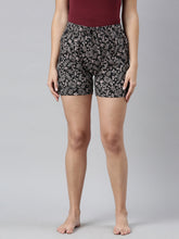 Load image into Gallery viewer, Go Colors Black Cotton Knit Printed Lounge Shorts
