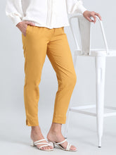 Load image into Gallery viewer, Go Colors Light Mustard Cotton Pencil Pant

