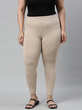 Load image into Gallery viewer, Go Colors Khaki Cotton Stretch Ankle Length Leggings
