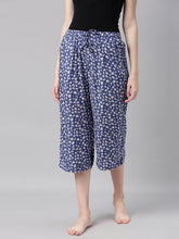 Load image into Gallery viewer, Go Colors Blue Woven Viscose Printed Lounge Capri
