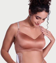 Load image into Gallery viewer, Enamor Curve Enhancing Satin T-Shirt Bra - Padded, Non-Wired, High Coverage - F184 (Mocha Brown)
