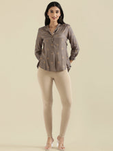 Load image into Gallery viewer, Go Colors Dark Beige Cotton Stretch Ankle Length Leggings
