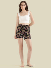 Load image into Gallery viewer, Go Colors Black Cotton Knit Printed Lounge Shorts

