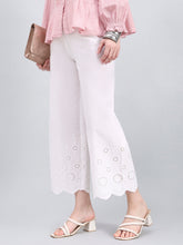 Load image into Gallery viewer, Go Colors White 100% Cotton Embroidered Wide Pant
